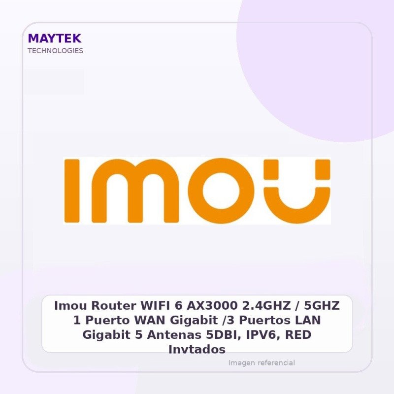 Imou Router WIFI 6 AX3000 2.4GHZ / 5GHZ 1 Puerto WAN Gigabit /3 Puertos LAN Gigabit 5 Antenas 5DBI, IPV6, RED Invtados, Horarios