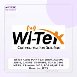 Wi-Tek Acces POINT-EXTERIOR AX3000 WIFI6, 2,4GHZ: 574MBPS, 5GHZ: 2402 MBPS, 2 Puertos GIGA, POE AF/AT. 128 Usuarios, IP65
