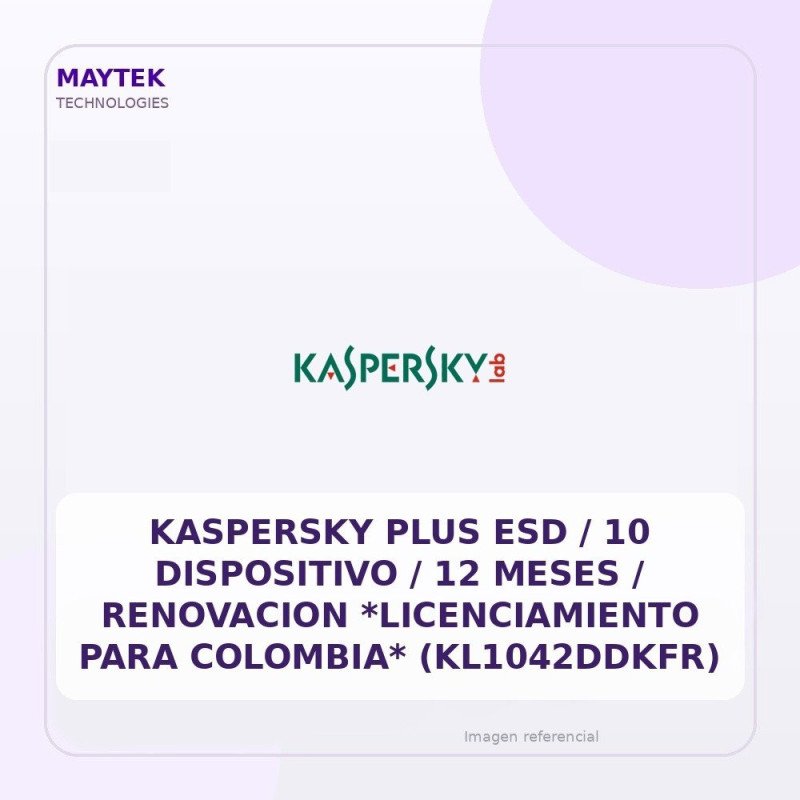Kaspersky Plus ESD / 10 Dispositivo / 12 Meses / Renovacion *licenciamiento Para Colombia* (kl1042ddkfr)