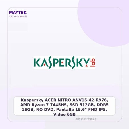 Kaspersky ACER NITRO ANV15-42-R976, AMD Ryzen 7 7445HS, SSD 512GB, DDR5 16GB, NO DVD, Pantalla 15.6" FHD IPS, Video 6GB RTX3050