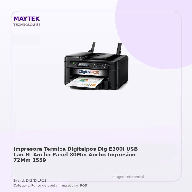 Digitalpos Impresora Termica Digitalpos Dig-e200i Usb/lan/bt Ancho Papel 80mm/ancho Impresion 72MM