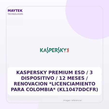 Kaspersky Premium ESD / 3 Dispositivo / 12 Meses / Renovacion *licenciamiento Para Colombia* (kl1047ddcfr)