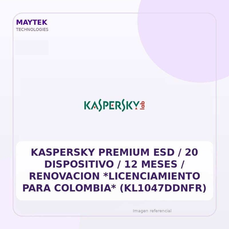 Kaspersky Premium ESD / 20 Dispositivo / 12 Meses / Renovacion *licenciamiento Para Colombia* (kl1047ddnfr)