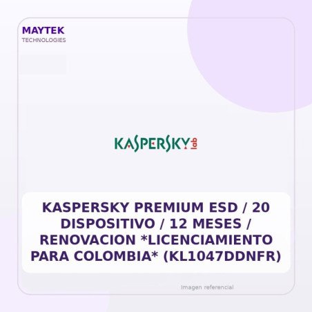 Kaspersky Premium ESD / 20 Dispositivo / 12 Meses / Renovacion *licenciamiento Para Colombia* (kl1047ddnfr)
