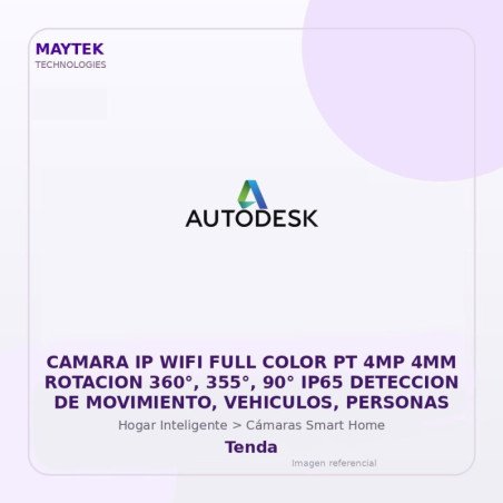 Tenda Camara IP WIFI FULL Color PT 4MP 4MM Rotacion 360°, 355°, 90° IP65 Deteccion de Movimiento, Vehiculos, Personas
