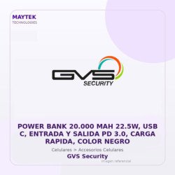 Power BANK 20.000 MAH 22.5W, USB C, Entrada y Salida PD 3.0, Carga Rapida, Color Negro