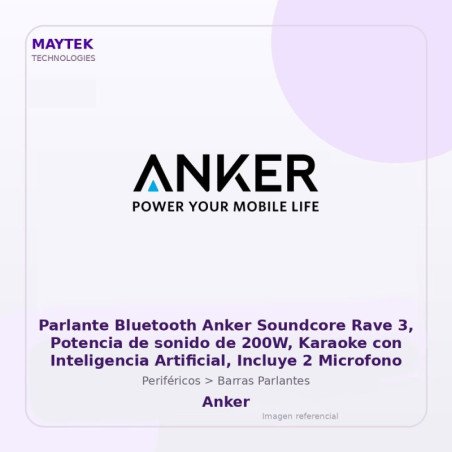 Parlante Bluetooth Anker Soundcore Rave 3, Potencia De Sonido De 200w, Karaoke Con Inteligencia Artificial, Incluye 2