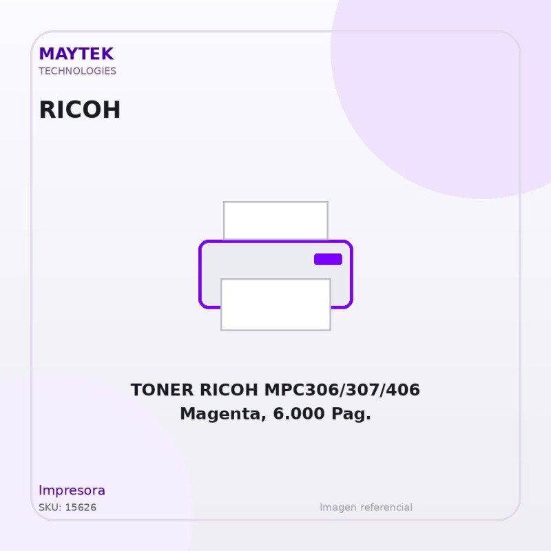 TONER RICOH MPC306/307/406 Magenta, 6.000 Pag.