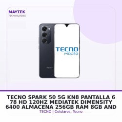 Tecno Spark 50 5G KN8, Pantalla 6.78" HD 120hz, Mediatek Dimensity 6400, Almacena 256gb, RAM 8GB, Android 16, Camara Trasera