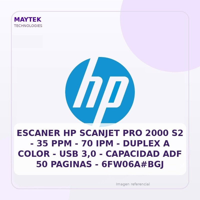Escaner HP Scanjet PRO 2000 S2 | 35 PPM | 70 IPM | Duplex a Color | USB 3,0 | Capacidad ADF 50 Paginas | 6FW06A#BGJ