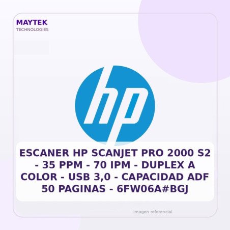 Escaner HP Scanjet PRO 2000 S2 | 35 PPM | 70 IPM | Duplex a Color | USB 3,0 | Capacidad ADF 50 Paginas | 6FW06A#BGJ