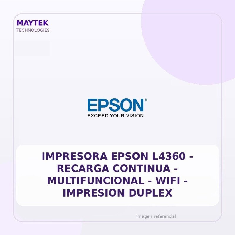 Impresora Epson L4360 | Recarga Continua | Multifuncional | WIFI | Impresion Duplex