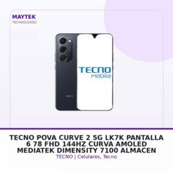 Tecno POVA Curve 2 5G Lk7k, Pantalla 6.78" FHD 144hz Curva Amoled, Mediatek Dimensity 7100, Almacena 256gb, RAM 8GB, Android