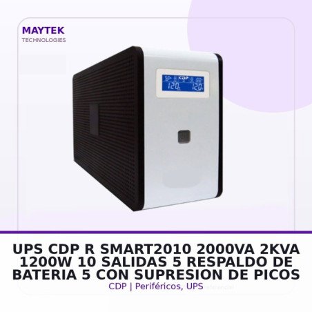 UPS CDP R-SMART2010- 2000VA (2KVA) | 1200W | 10 Salidas (5 Respaldo de Bateria + 5 con Supresion de Picos) | con Display y