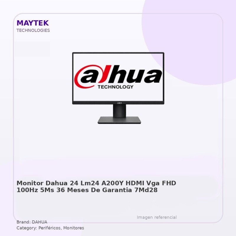 Monitor Dahua 24" | LM24-A200Y | HDMI | VGA | FHD | 100HZ | 5MS (36 Meses de Garantia)