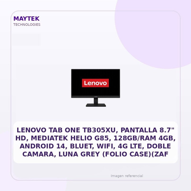 Lenovo TAB ONE Tb305xu, Pantalla 8.7" HD, Mediatek Helio G85, 128gb/ram 4GB, Android 14, Bluet, Wifi, 4G LTE, Doble Camara