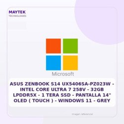 ASUS Zenbook S14 Ux5406sa-pz023w - Intel CORE Ultra 7 258V - 32GB Lpddr5x - 1 TERA SSD - Pantalla 14" OLED ( Touch ) - Windows