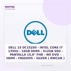 Dell 15 Dc15250 - Intel Core I7 1355u - 16GB DDR5 - 512gb SSD - Pantalla 15,6" FHD - No Dvd - HDMI - Freedos - Silver ( Rwcgn )