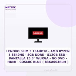 Lenovo SLIM 3 15ahp10 - AMD Ryzen 5 8640hs - 8GB DDR5 - 512gb SSD - Pantalla 15,3" Wuxga - NO DVD - HDMI - Cosmic BLUE (