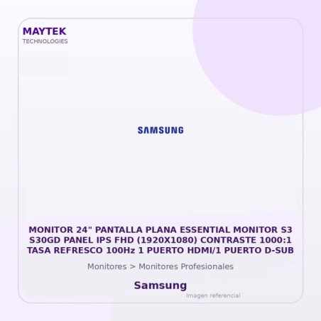 Samsung MONITOR 24" PANTALLA PLANA ESSENTIAL MONITOR S3 S30GD PANEL IPS FHD (1920X1080) CONTRASTE 1000:1 TASA REFRESCO 100Hz 1