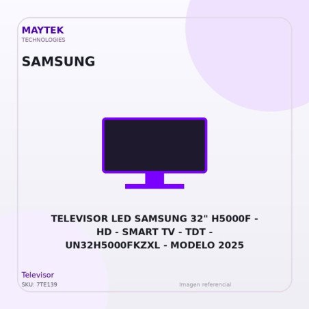 Televisor LED Samsung 32" H5000F | HD | Smart TV | TDT | UN32H5000FKZXL | Modelo 2025