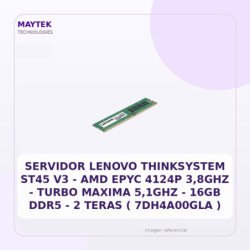 Lenovo Servidor Lenovo Thinksystem ST45 V3 - Amd Epyc 4124p 3,8ghz - Turbo Maxima 5,1ghz - 16GB DDR5 - 2 Teras ( 7dh4a00gla )