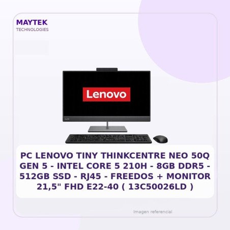 PC Lenovo TINY Thinkcentre NEO 50Q GEN 5 - Intel CORE 5 210H - 8GB DDR5 - 512gb SSD - RJ45 - Freedos + Monitor 21,5" FHD
