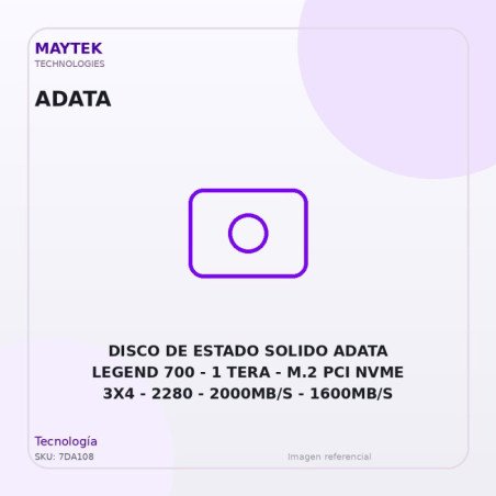 Disco de Estado Solido Adata Legend 700 | 1 TERA | M.2 PCI NVME 3X4 | 2280 | 2000MB/S | 1600MB/S