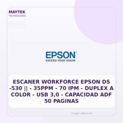 Epson Escaner Workforce Epson Ds -530 || - 35ppm - 70 Ipm - Duplex A Color - USB 3,0 - Capacidad Adf 50 Paginas