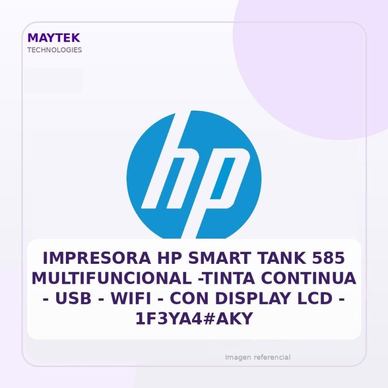 HP Impresora Hp Smart Tank 585 Multifuncional -tinta Continua - USB - WIFI - Con Display LCD - 1f3ya4#aky