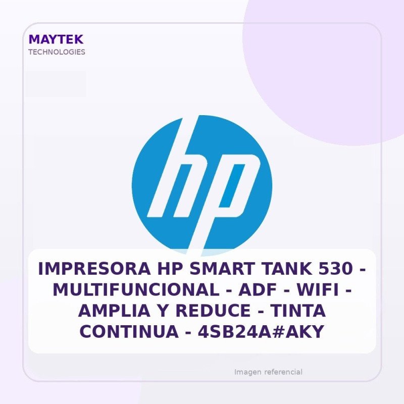 HP Impresora Hp Smart Tank 530 - Multifuncional - Adf - WIFI - Amplia Y Reduce - Tinta Continua - 4sb24a#aky