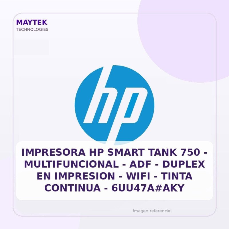 HP Impresora Hp Smart Tank 750 - Multifuncional - Adf - Duplex En Impresion - WIFI - Tinta Continua - 6uu47a#aky