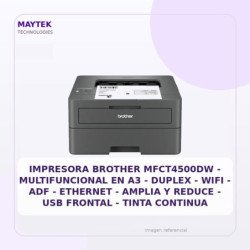 Impresora Brother Mfct4500dw - Multifuncional EN A3 - Duplex - WIFI - ADF - Ethernet - Amplia Y Reduce - USB Frontal - Tinta