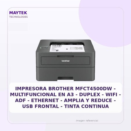 Impresora Brother Mfct4500dw - Multifuncional EN A3 - Duplex - WIFI - ADF - Ethernet - Amplia Y Reduce - USB Frontal - Tinta