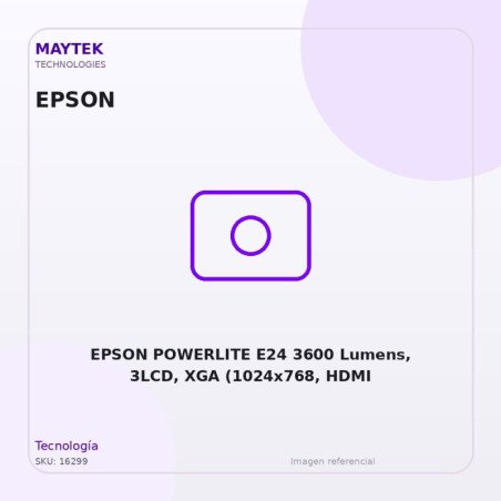 EPSON POWERLITE E24 3600 Lumens, 3LCD, XGA (1024x768, HDMI