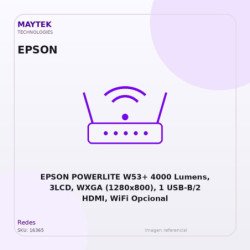 EPSON POWERLITE W53+ 4000 Lumens, 3LCD, WXGA (1280x800), 1 USB-B/2 HDMI, WiFi Opcional