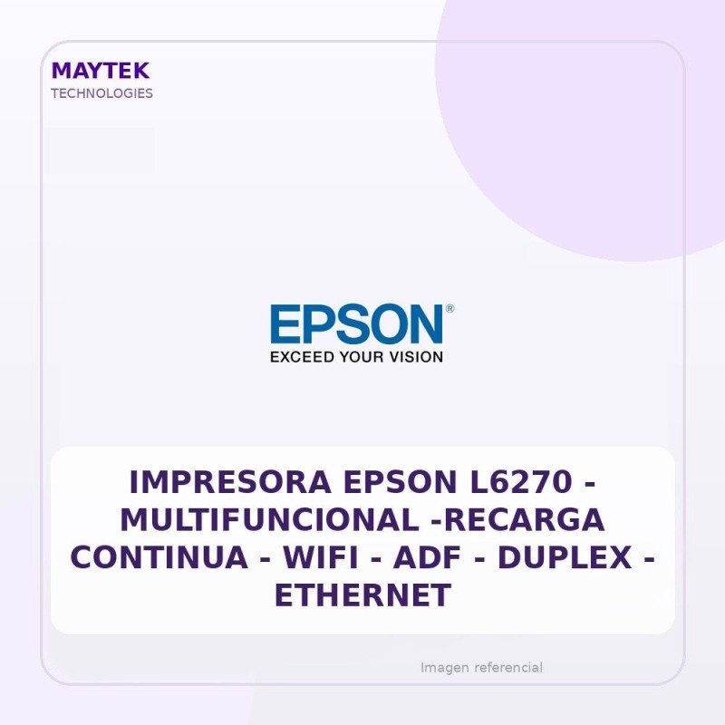 Epson Impresora Epson L6270 - Multifuncional -recarga Continua - WIFI - Adf - Duplex - Ethernet