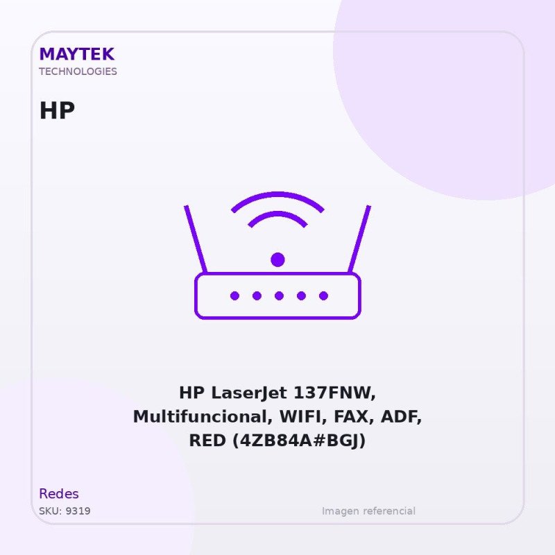 HP LaserJet 137FNW, Multifuncional, WIFI, FAX, ADF, RED (4ZB84A#BGJ)