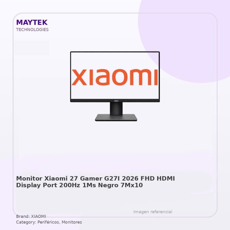 Xiaomi Monitor Xiaomi 27" Gamer G27I 2026 - FHD - HDMI - Display Port - 200hz - 1MS - Negro