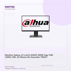 Dahua Monitor Dahua 22" - Lm22-a200y - HDMI - VGA - FHD - 100hz - 5MS (36 Meses De Garantia)
