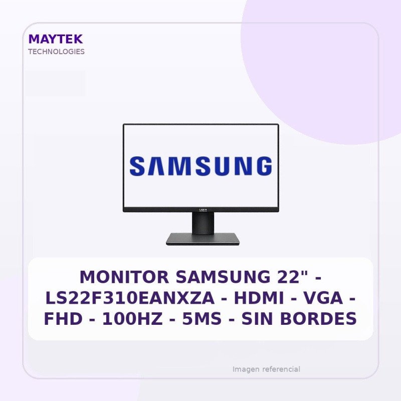 Samsung Monitor Samsung 22" - Ls22f310eanxza - HDMI - VGA - FHD - 100hz - 5MS - Sin Bordes