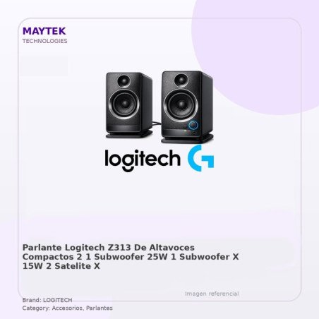 Logitech Parlante Logitech Z313 - De Altavoces Compactos 2,1 - Subwoofer 25W (1 Subwoofer X 15W / 2 Satelite X 10W) - Negro