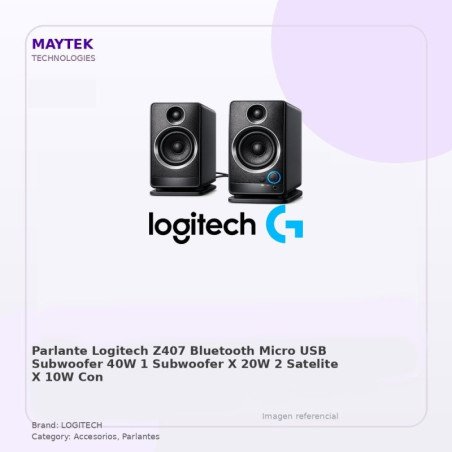 Parlante Logitech Z407 - Bluetooth - Micro USB - Subwoofer 40W (1 Subwoofer X 20W / 2 Satelite X 10W) - Control Giratorio