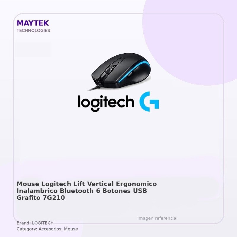Logitech Mouse Logitech Lift Vertical - Ergonomico - Inalambrico - Bluetooth - 6 Botones - USB - Grafito
