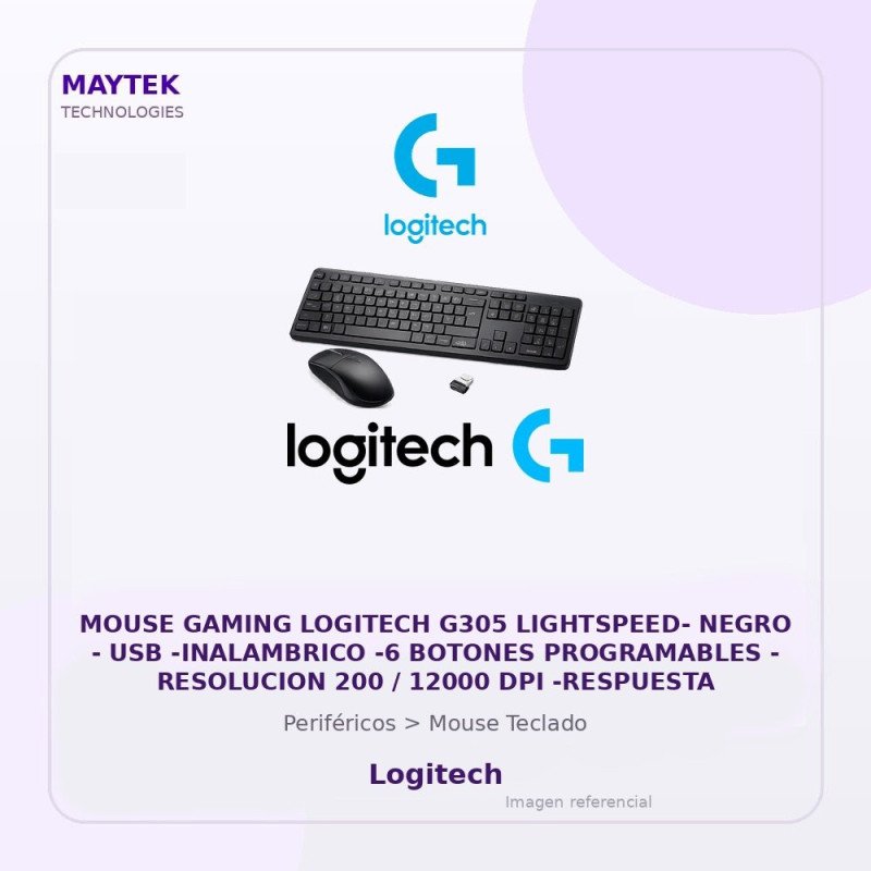 Mouse Gaming Logitech G305 Lightspeed- Negro - USB -inalambrico -6 Botones Programables - Resolucion 200 / 12000 DPI