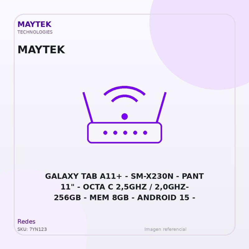 Galaxy TAB A11+ | SM-X230N | PANT 11" | OCTA C 2,5GHZ / 2,0GHZ- 256GB | MEM 8GB | Android 15 | Doble CAM | WIFI | GRIS Oscuro |