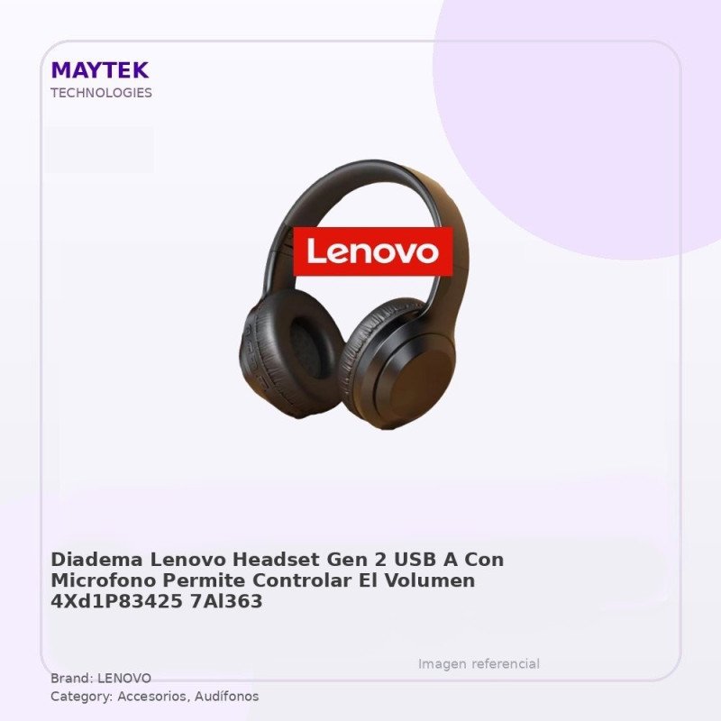 Lenovo Diadema Lenovo Headset Gen 2- Usb-a - Con Microfono - Permite Controlar El Volumen - 4xd1p83425