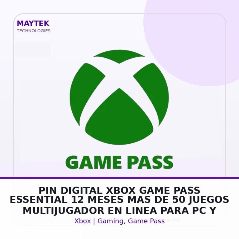 PIN Digital XBOX GAME PASS Essential | 12 Meses | MAS de 50 Juegos | Multijugador en Linea | para PC y Consola