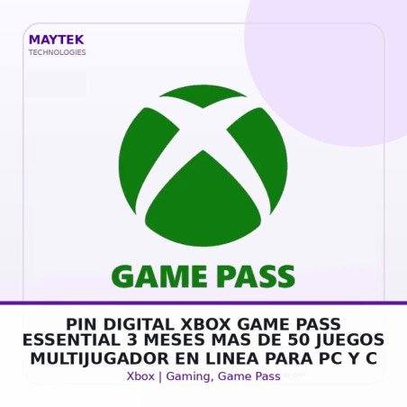 PIN Digital XBOX GAME PASS Essential | 3 Meses | MAS de 50 Juegos | Multijugador en Linea | para PC y Consola