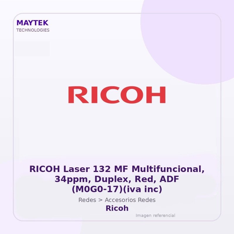 RICOH Laser 132 MF Multifuncional, 34ppm, Duplex, Red, ADF (M0G0-17)